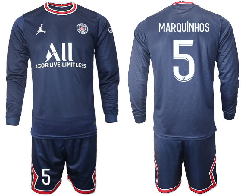 Men 2021-2022 Club Paris St German home blue Long Sleeve #5 Soccer Jersey
